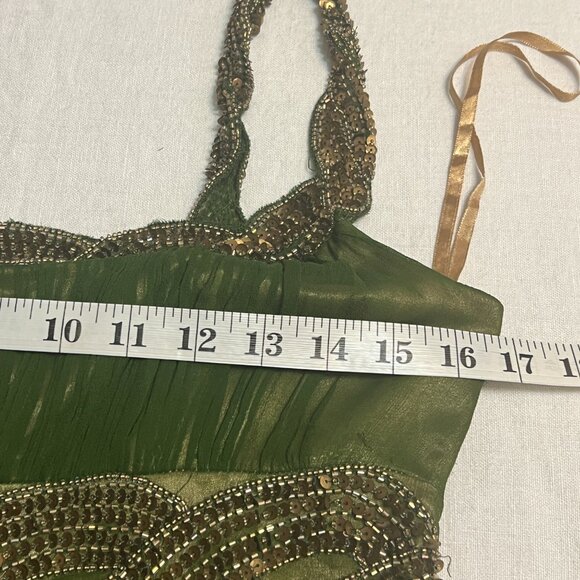 Adrianna Papell Evening Green Beaded Chiffon Cocktail Dress Elegant Embellishe S - Picture 8 of 12